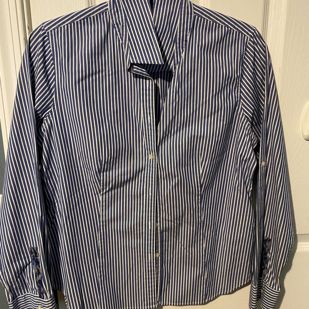 Talbots Blue and White Striped Button Down Shirt